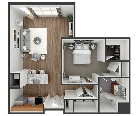 Floor plan for 1 bed, 1 bath, 805 sqft